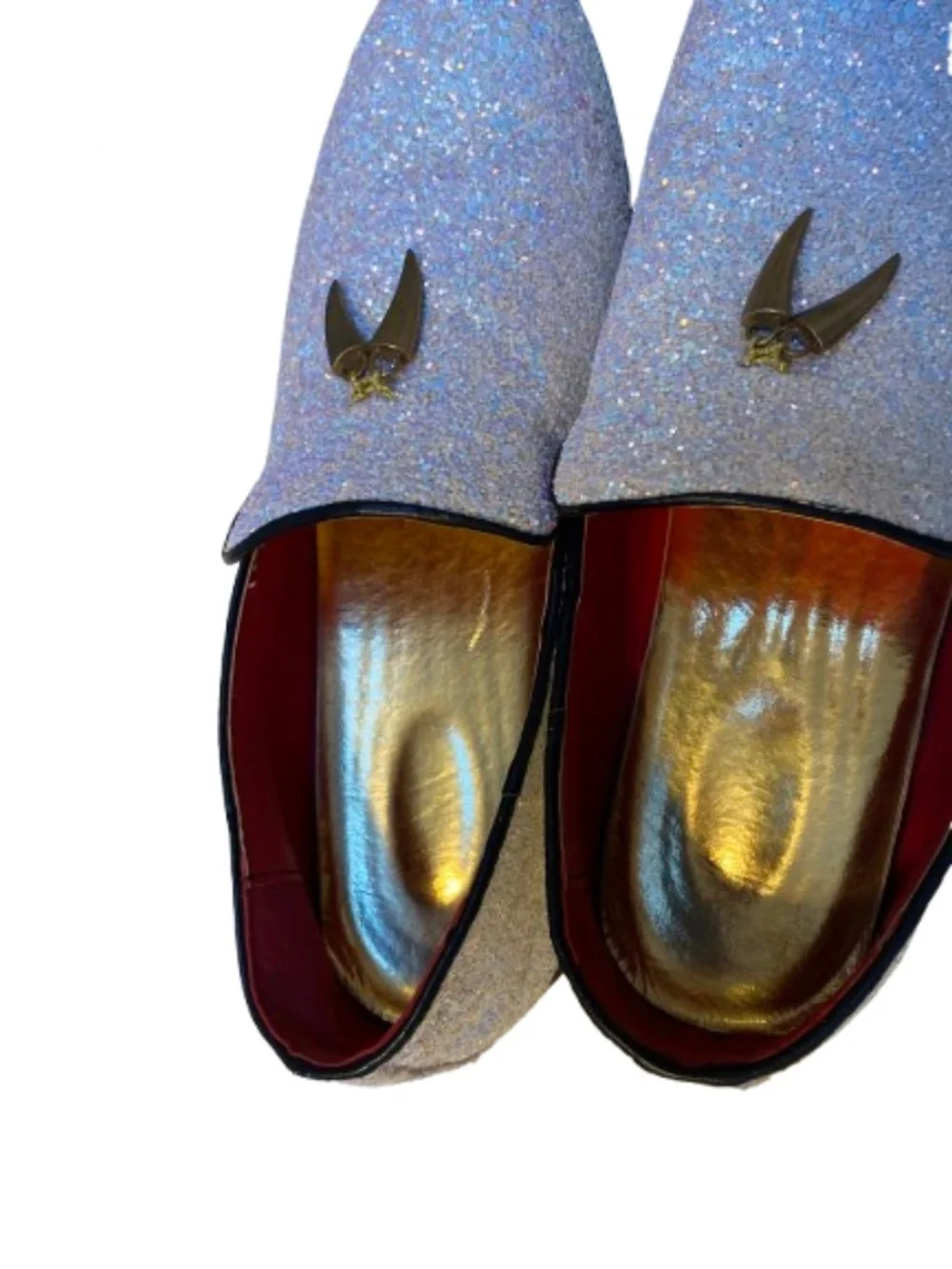 Men's White Iridescent Glitter Loafers Dress Shoes